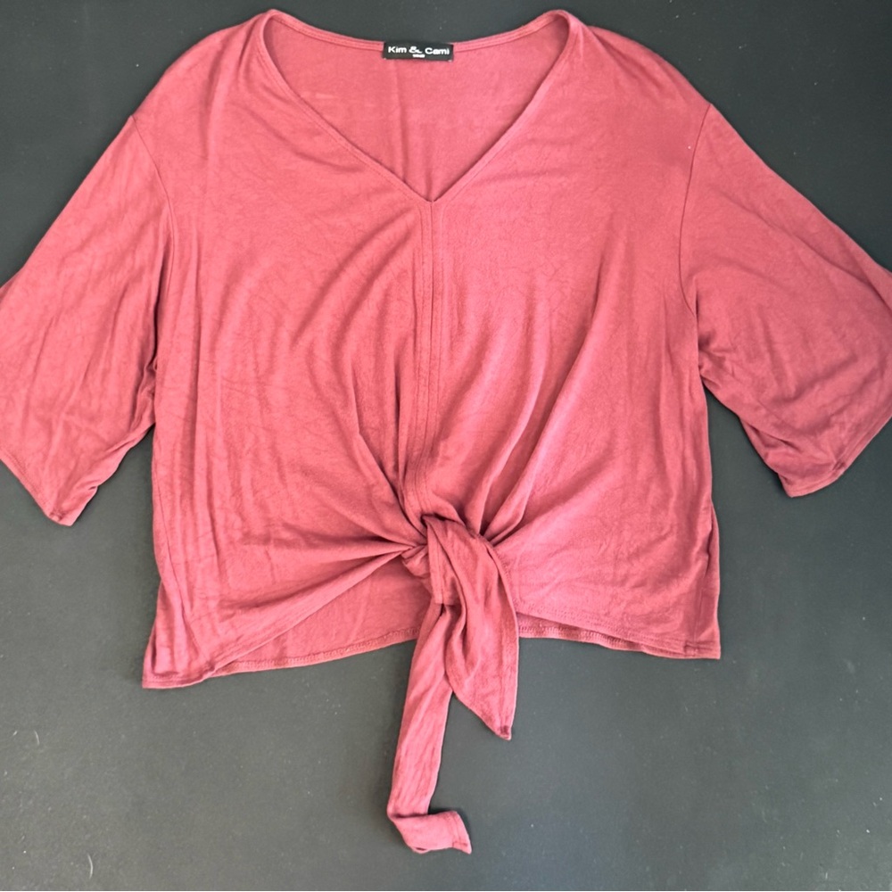 Kim & Cami Pink Tie-Front Crop Blouse
